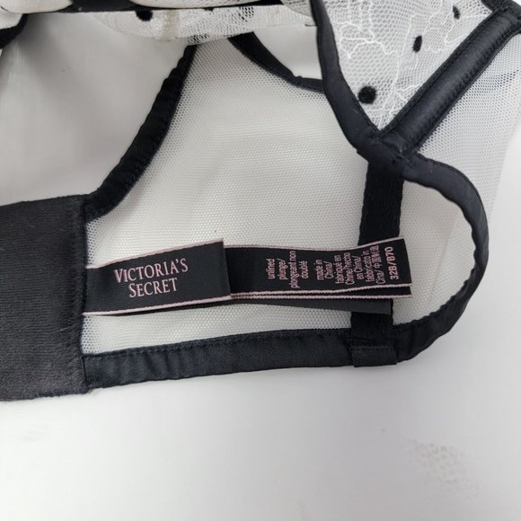 Victoria's Secret 32B Unlined Plunge White / Black Polka Dot Lace Bra - Picture 3 of 3